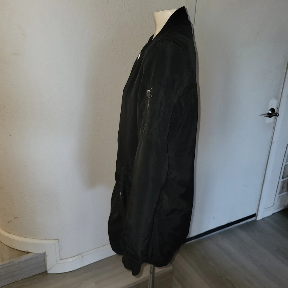 BE COOL Black Long Bomber Jacket Womens Zip Front Casual Outerwear M lightweight